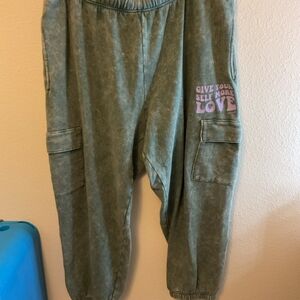 PINK Victoria's Secret Green Joggers with Elastic Cuffs